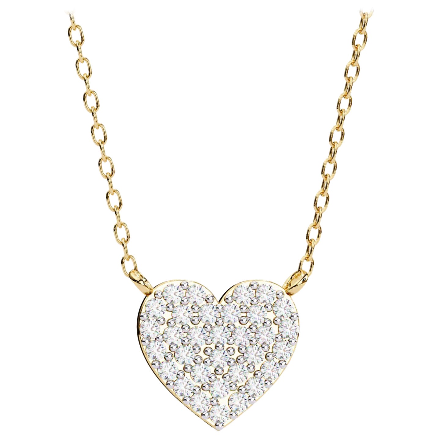 0.20 Ct Natural Diamond Heart Pendant Necklace, 14k Solid Gold, SI GH