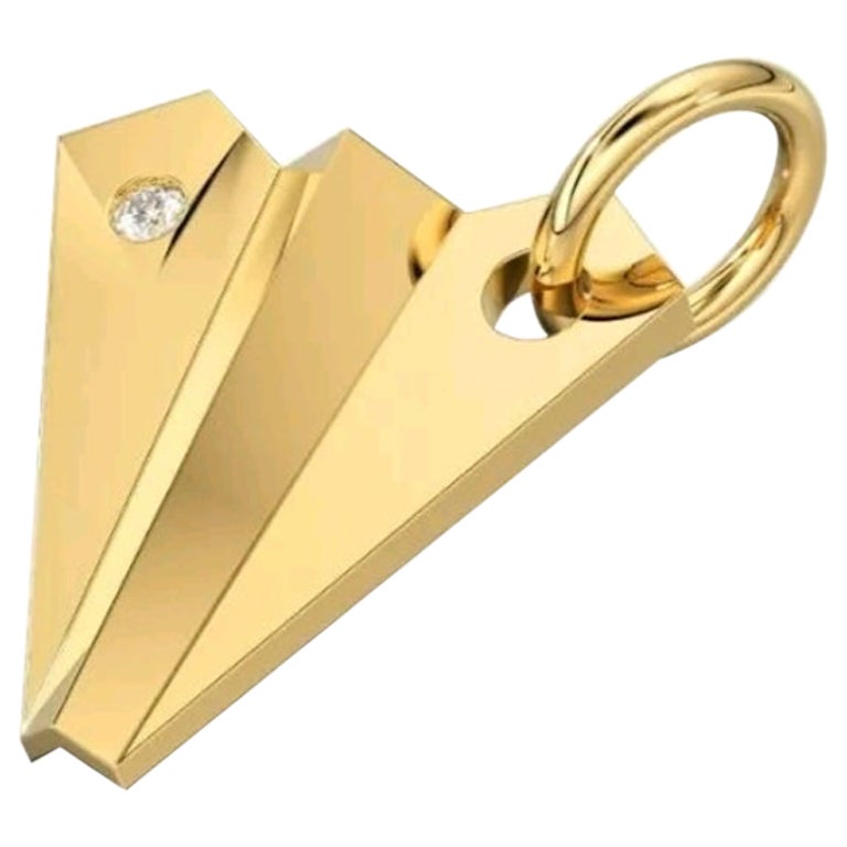 14K Solid Gold paper Plane Charm Pendant Natural Diamond pendant gold Charms For Sale