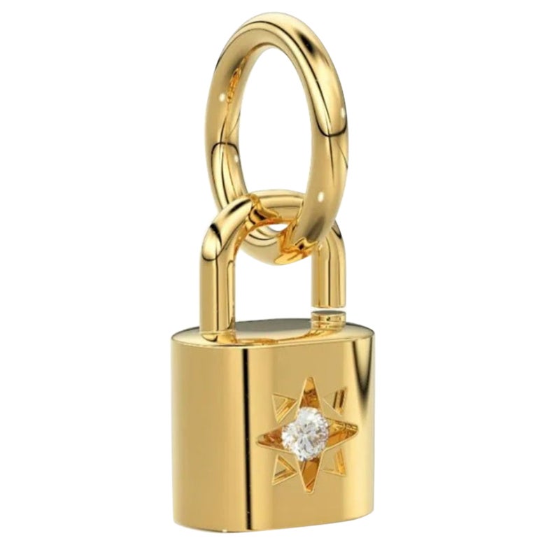 14K Solid Gold Lock Charm Pendant Diamond Padlock Pendant Christmas Gift For Her