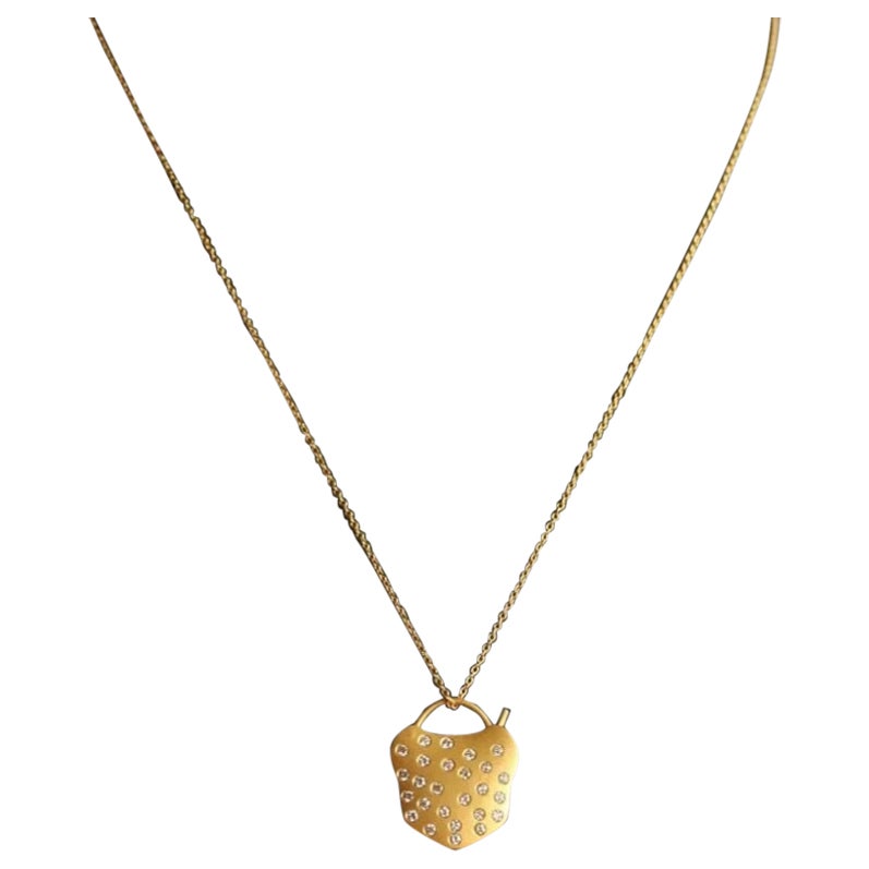14k Solid Gold Lock Pendant Diamond Lock Necklace Matte Finish Pendant Charm