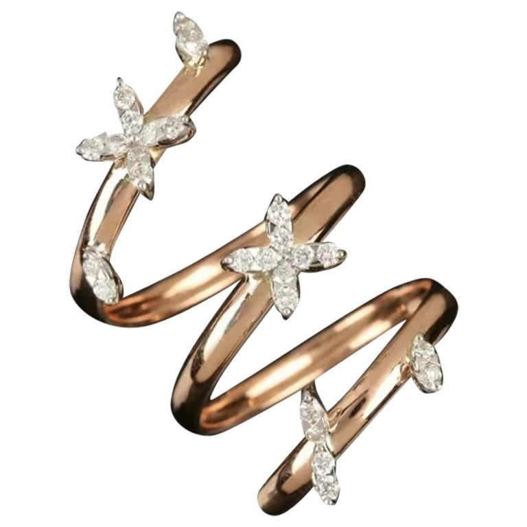 14k Solid Gold Natural Diamond Si Calrity Floral Wrap Ring Wedding Bridal Gift.