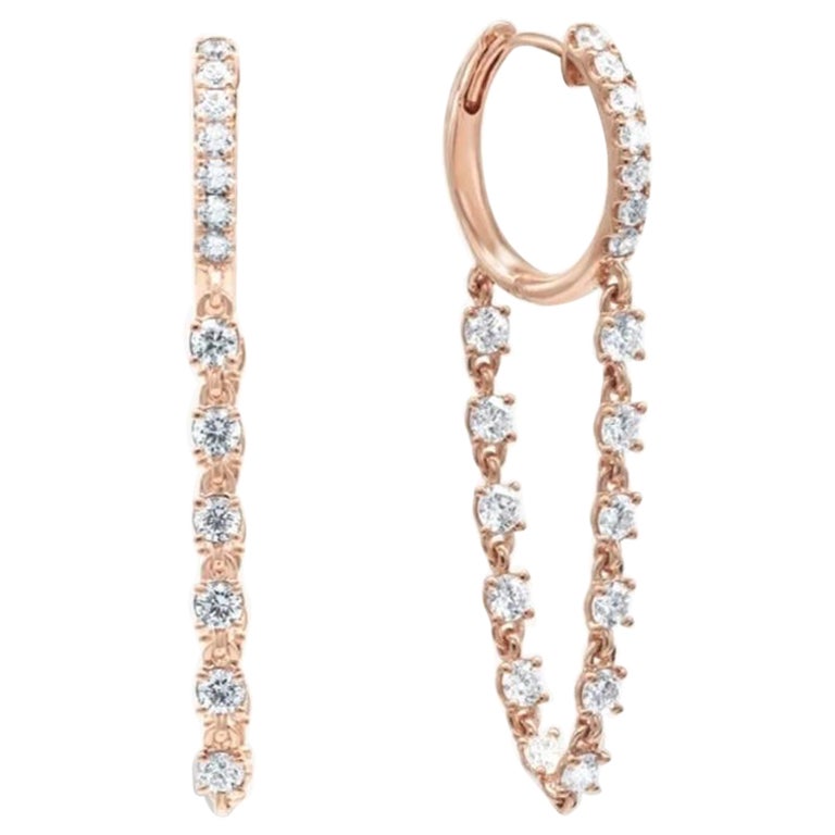 Diamond Loop Chain Huggie Earrings 14k Solid Gold Earring Gift For Mom Sister