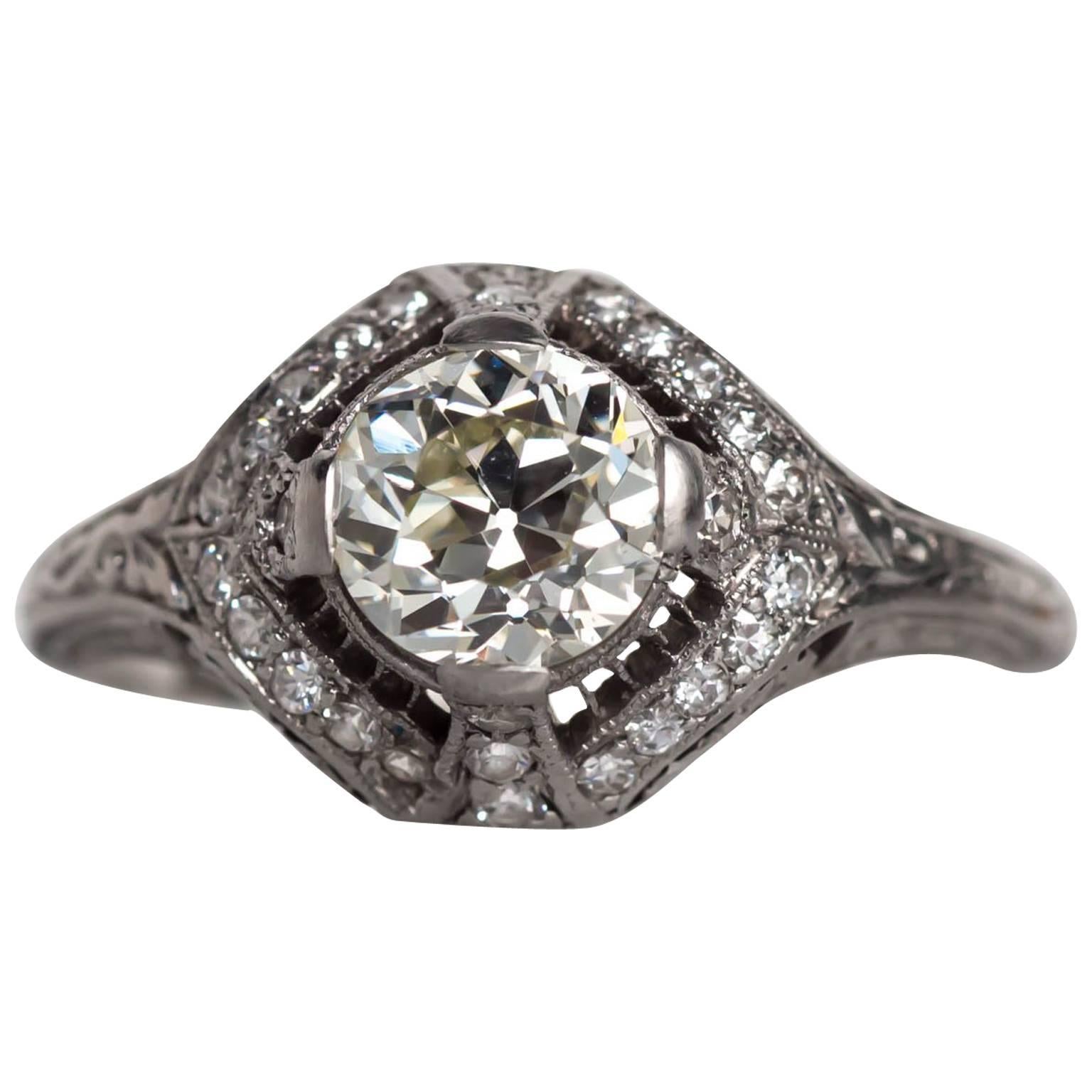 1910s Art Deco GIA Certified 1.01 Carat Diamond Platinum Engagement Ring