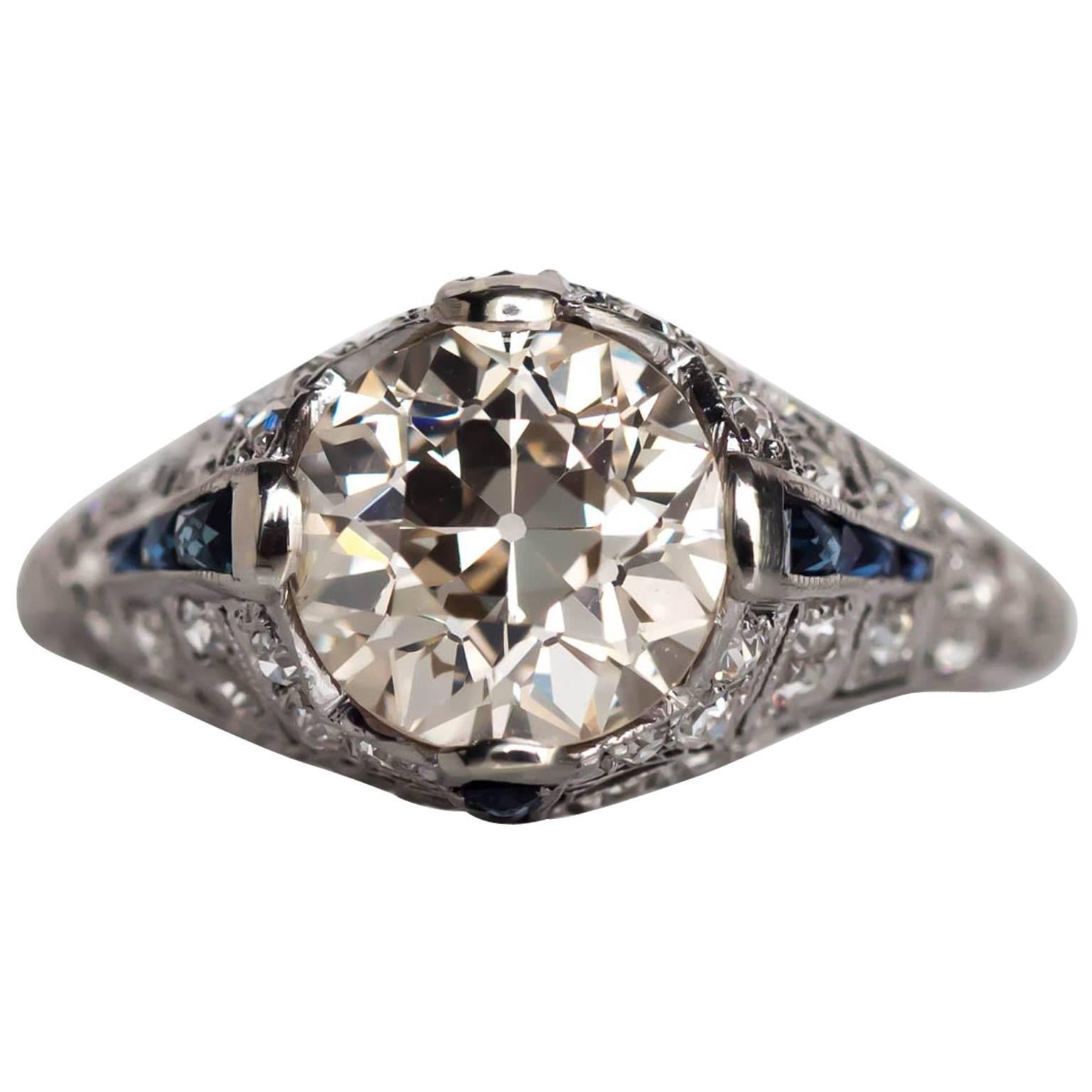 1920s Art Deco GIA Certified 2.57 Carat Diamond Platinum Engagement Ring