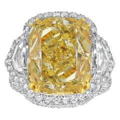 13 Carat Fancy Intense Yellow Elongated Cushion Diamond  Ring