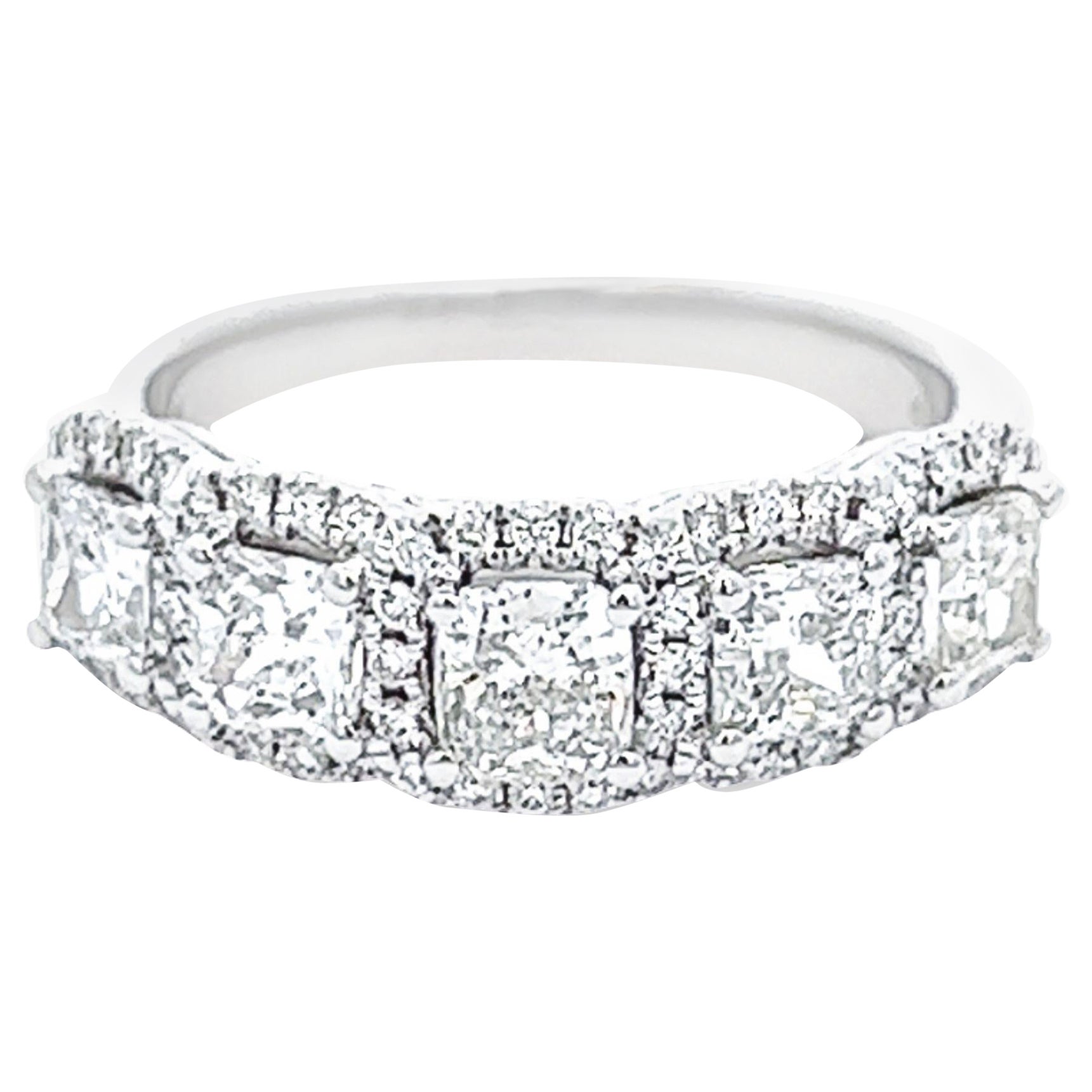 Alexander Beverly Hills 1.64ct Cushion Diamond Half Eternity Band with Halo 18k For Sale