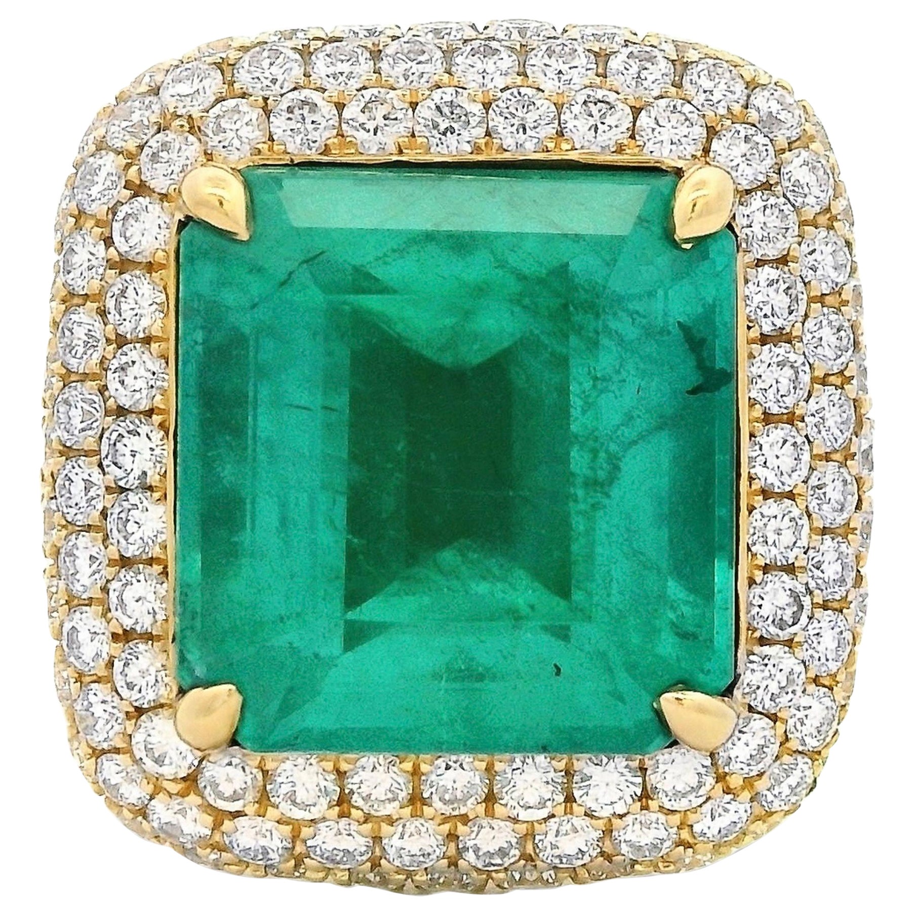 Alexander Beverly Hills GIA 7.98ct Brazilian Emerald with Diamonds Ring 18k Gold For Sale