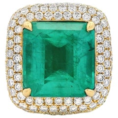 Alexander Beverly Hills GIA 7.98ct Brazilian Emerald with Diamonds Ring 18k Gold