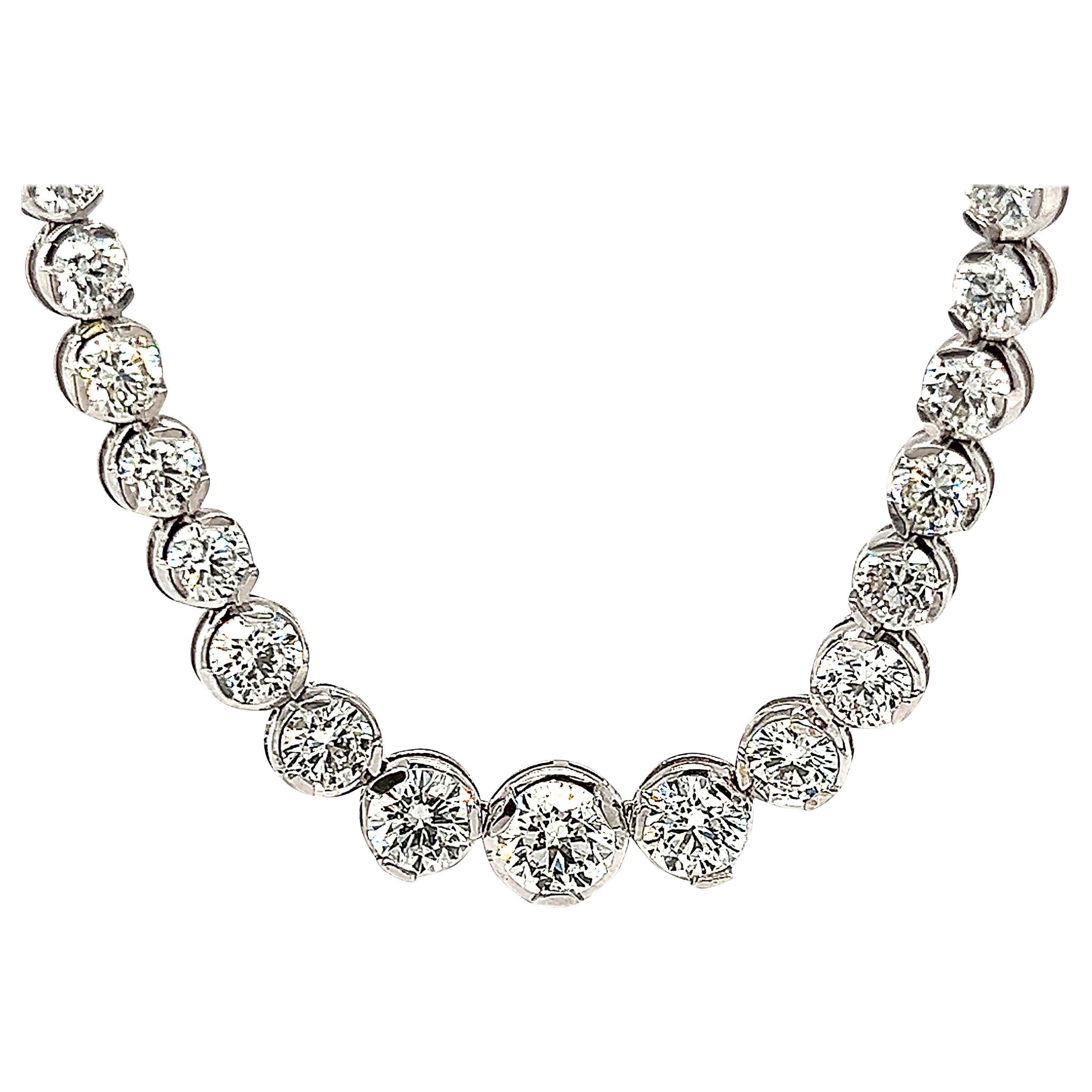 GIA Certified 14.87ct Diamond Tennis Riviera Necklace 18k