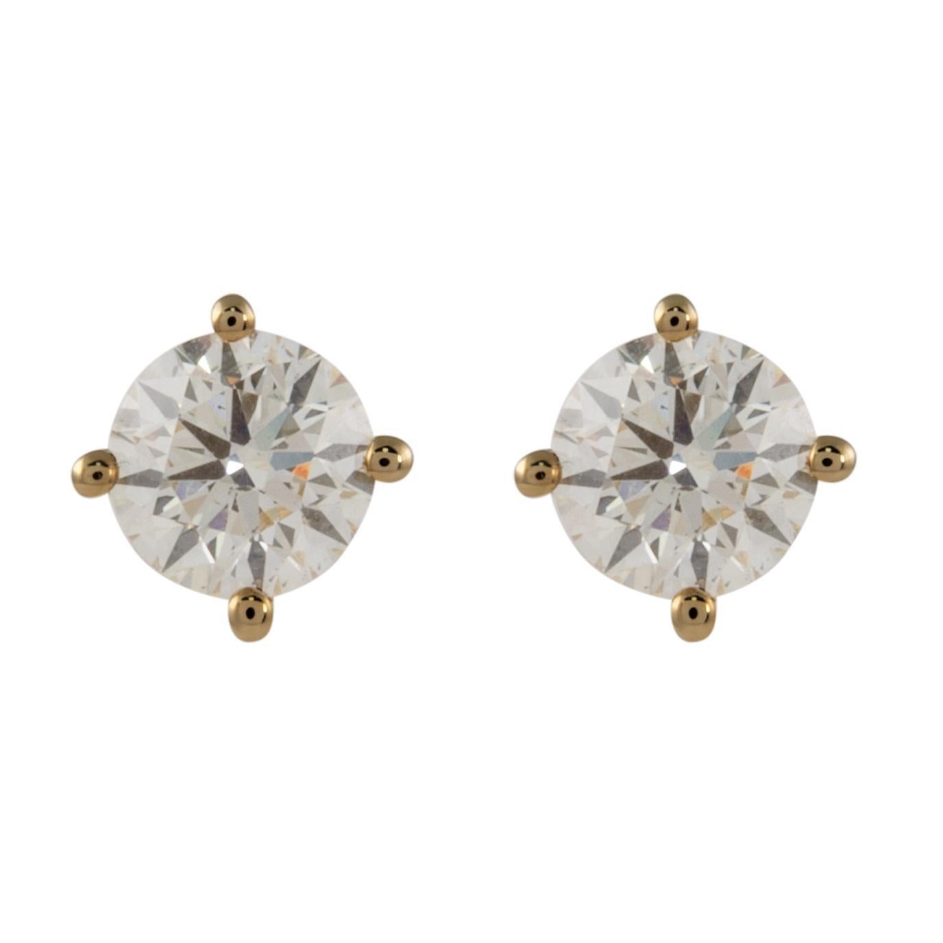1.01ct Round Diamond Stud Earrings 18k Yellow Gold