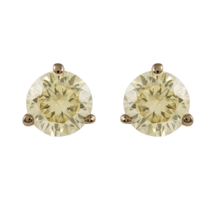 0.52ct Light Yellow Round Diamond Stud Earrings 14k Yellow Gold