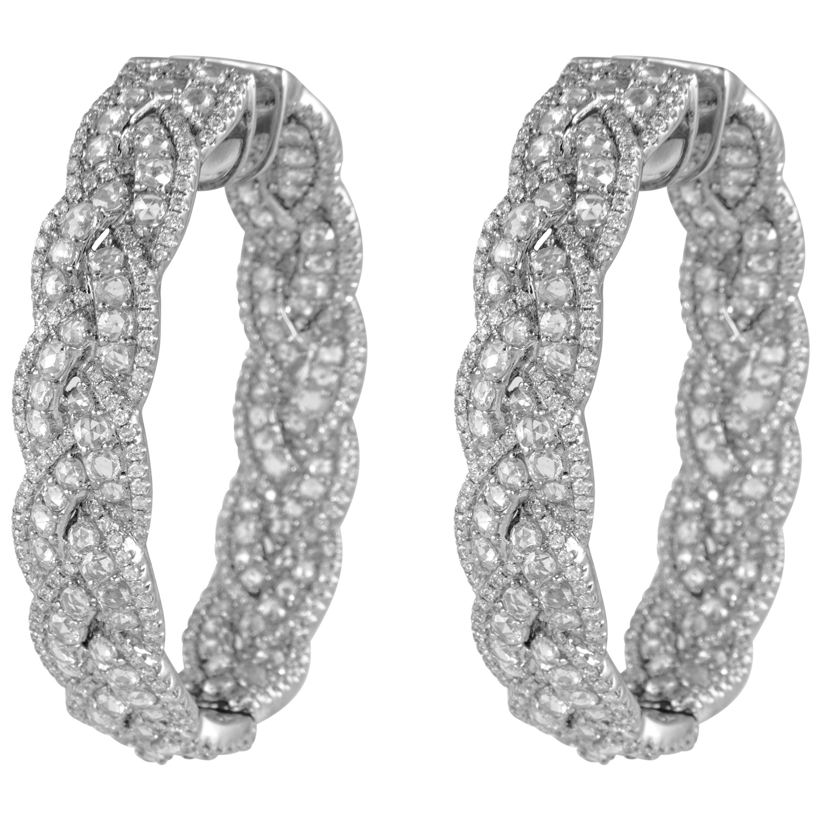 Apx 14.85ct Diamond Hoop Cluster Earrings 18k White Gold