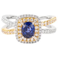 1.41ctt Sapphire and Diamond Ring with Halo White & Yellow Gold