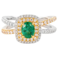 1.15ctt Emerald and Diamond Ring with Halo White & Yellow Gold