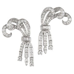 Vintage 3.10ct Round, Baguette, & Marquise Diamond Ribbon Earrings Platinum