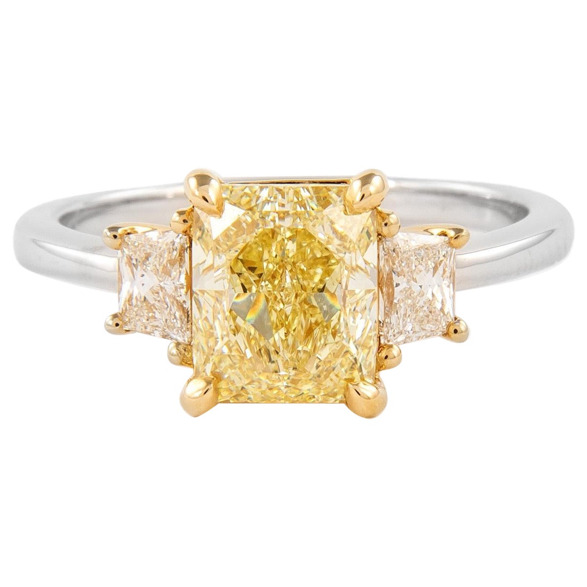 Alexander Beverly Hills GIA Anillo de tres piedras con diamante amarillo fantasía de 2,01 ct 18k en venta