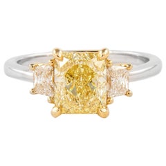 Alexander Beverly Hills GIA 2.01ct Fancy Yellow Diamond Three-Stone Ring 18k