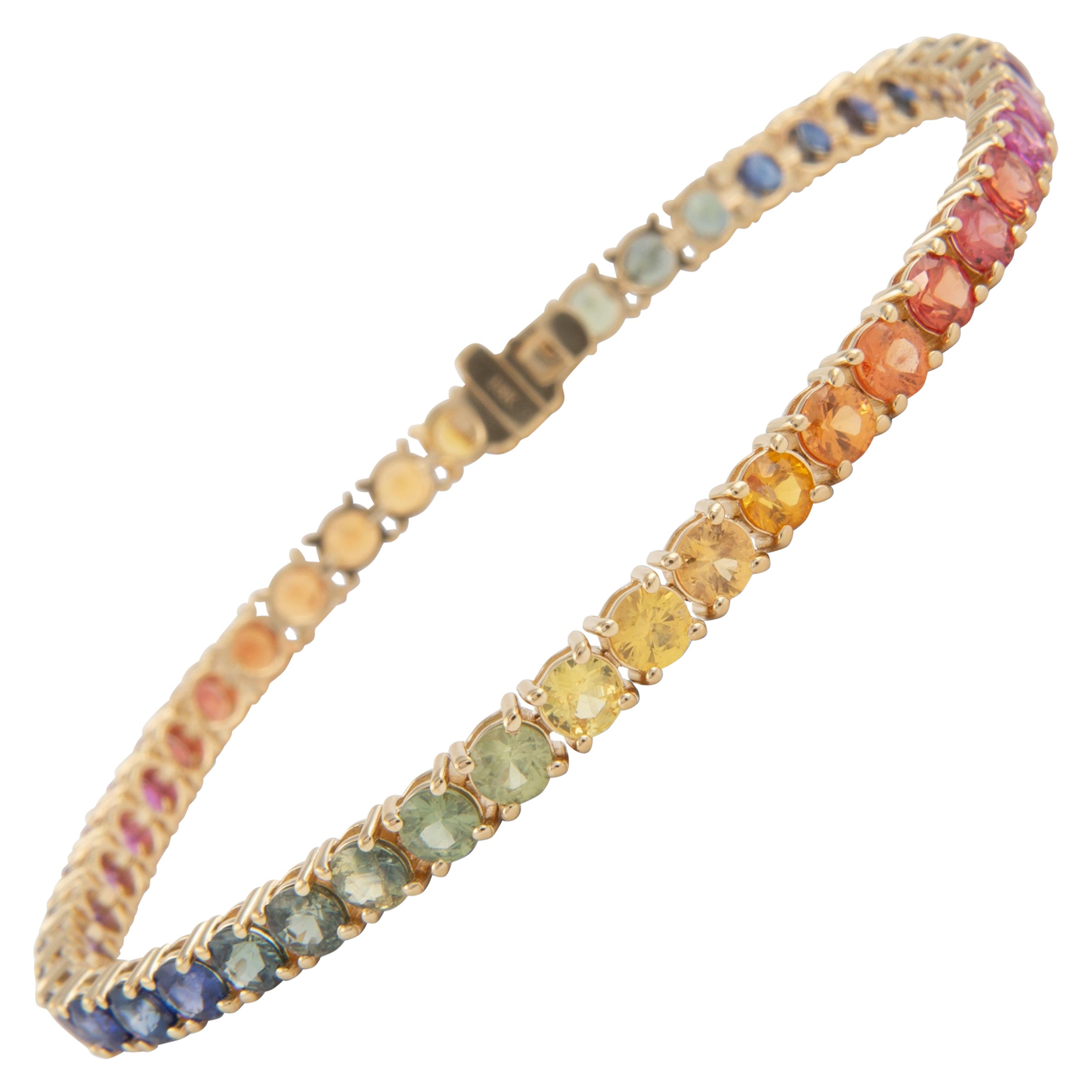 Alexander Beverly Hills Tennisarmband aus 18 Karat Gelbgold mit 10,14 Karat Regenbogen-Saphir
