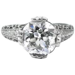 Antique 1.87 Carat GIA Old European Diamond Platinum Filigree Ring
