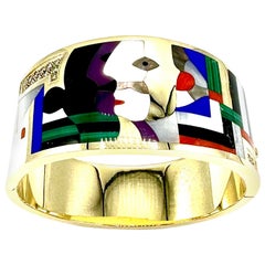 Bracciale in oro giallo astratto con diamanti e pietre preziose da 0,30 carati di Asch Grossbardt