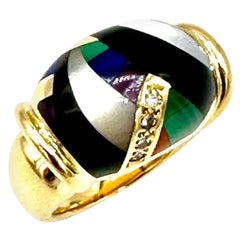 Asch Grossbardt 0.12 Carats Diamond and Gemstone Abstract Yellow Gold Ring