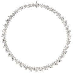 Elegant Marquise and Round Diamond platinum Floral Design Necklace