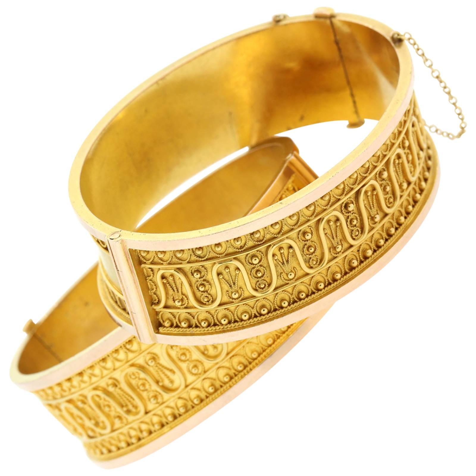 Antique English Victorian Pair Of Gold Bangle Bracelets at 1stDibs