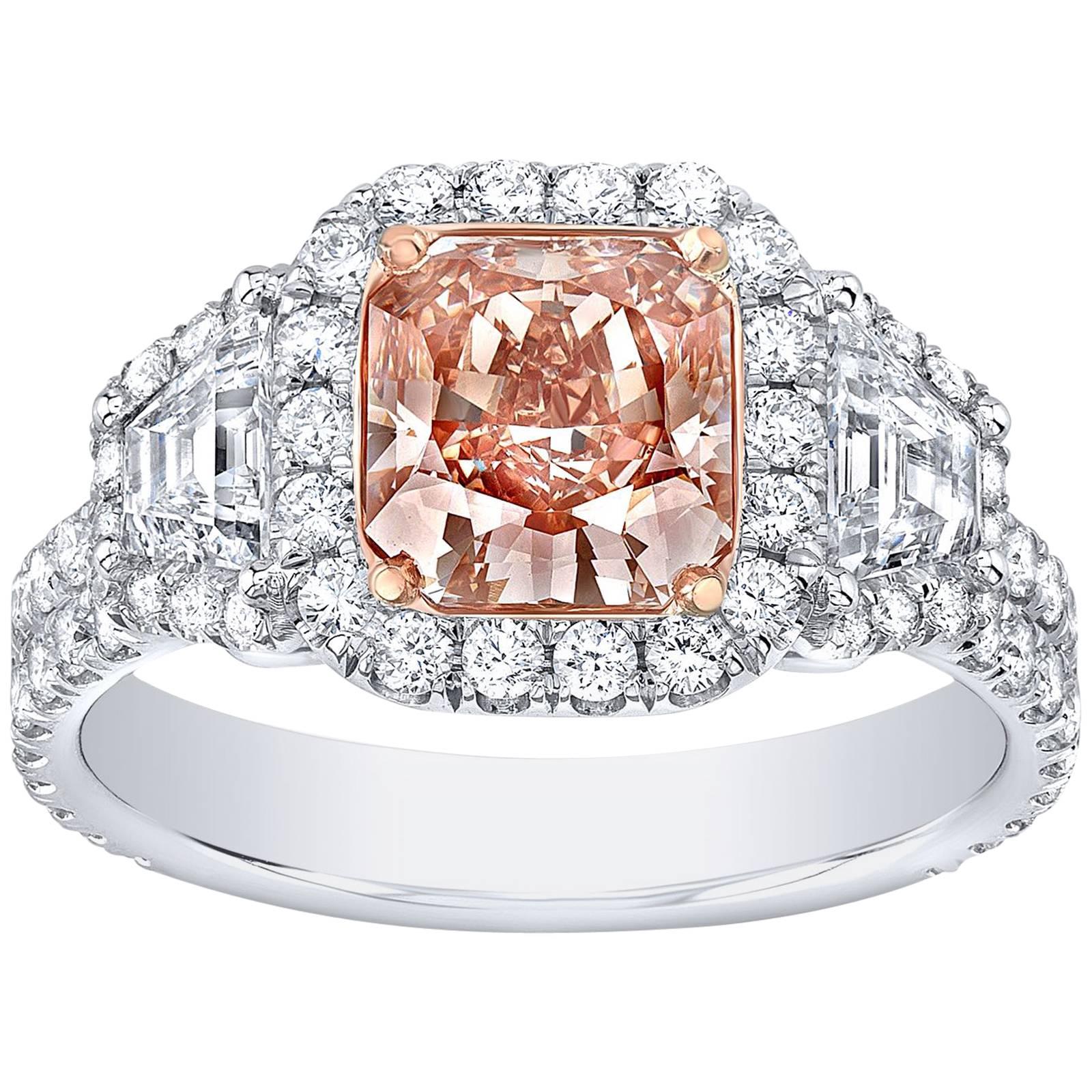 Fancy Brown Pink Diamond Ring Radiant Cut 1.66 Carats GIA Certified