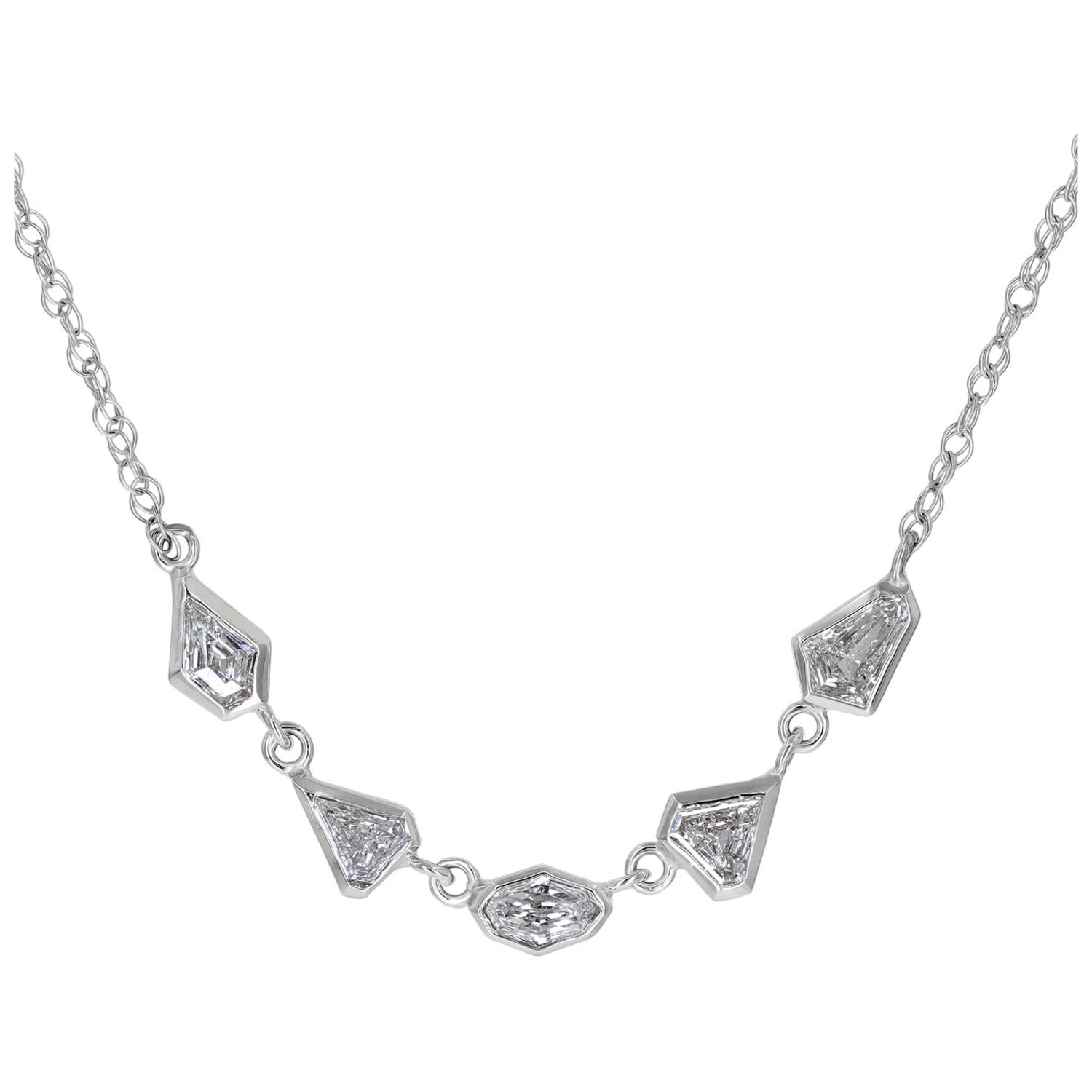 Brilliant-Cut Fancy White Diamond Five Stone White Gold Necklace, 2024 For Sale