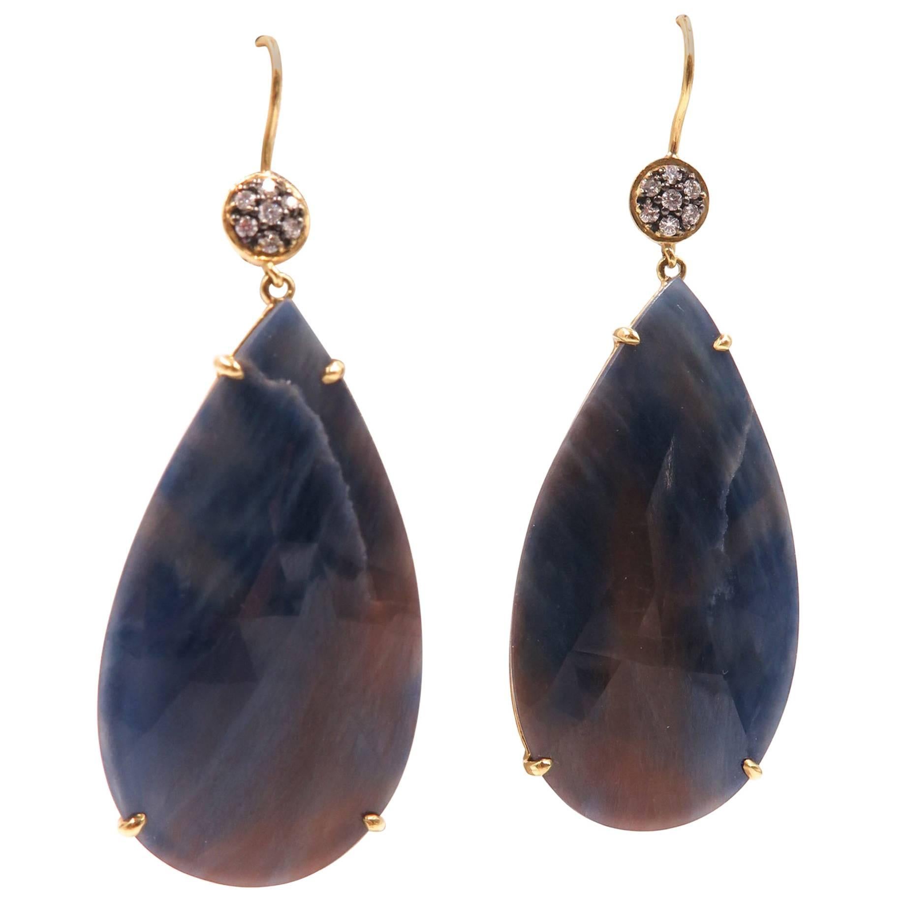 Faceted Natural Sapphire Drop Earrings 