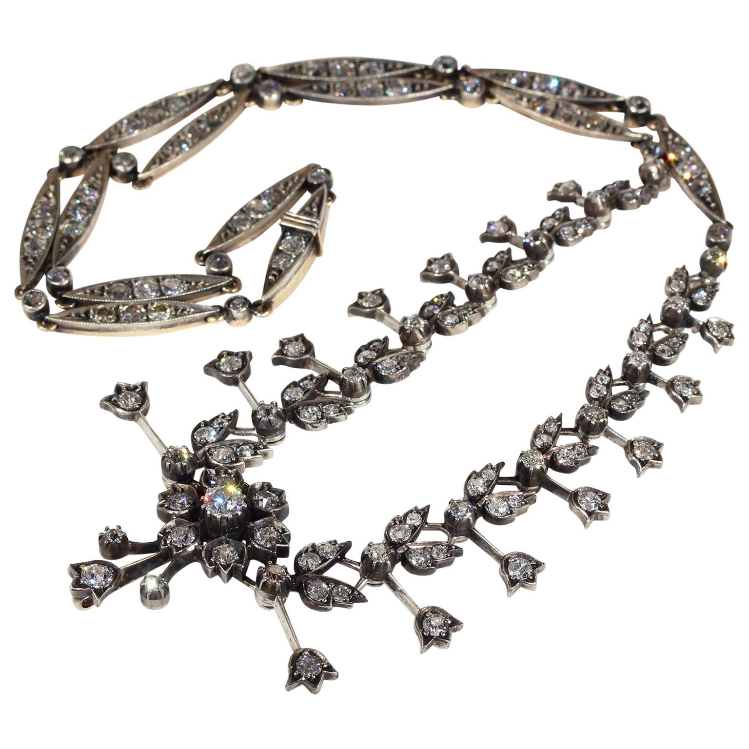 Antique Victorian Floral Design Diamond Necklace  For Sale