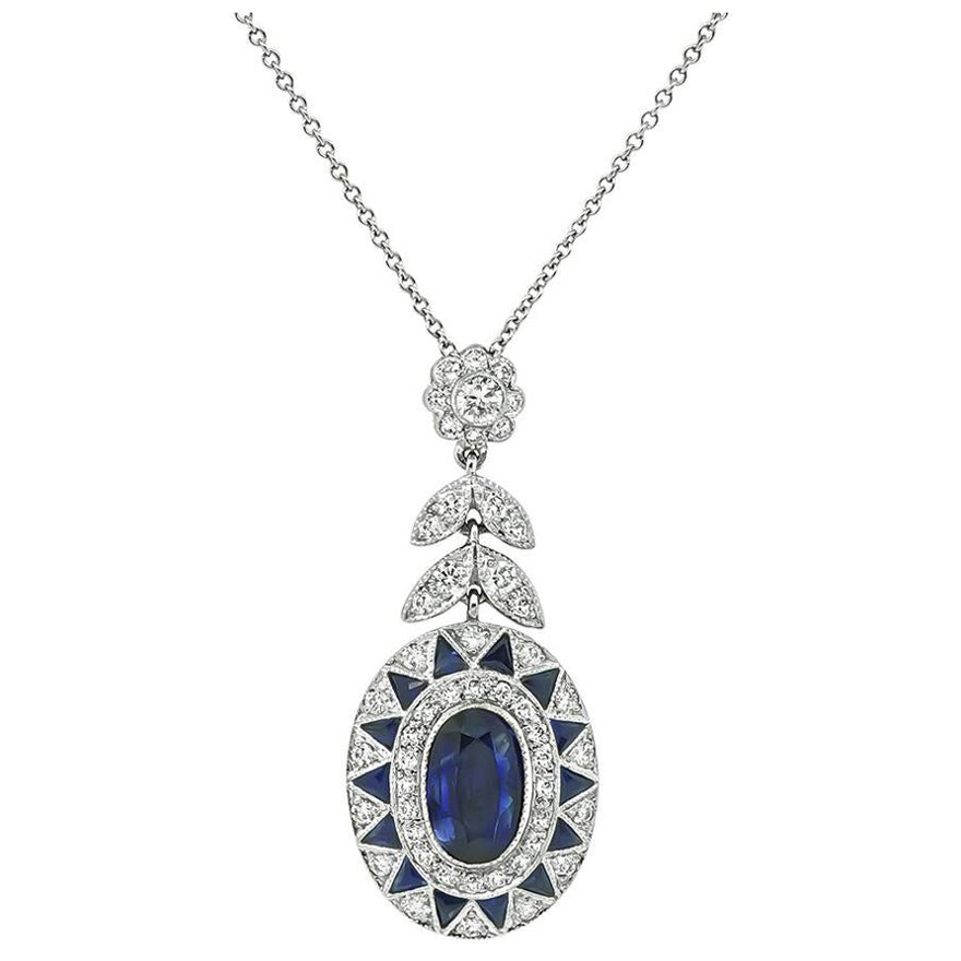 2.27ct Sapphire 0.95ct Diamond Gold Pendant Necklace For Sale