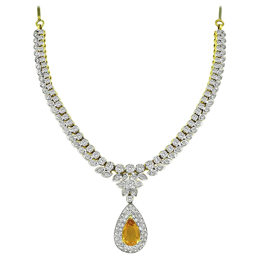 8.00ct Citrine 5.00ct Diamond Gold Necklace