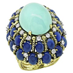 Bague persane Sleeping Beauty vintage en or, turquoise, lapis et diamants