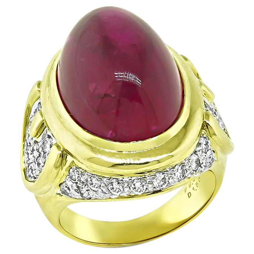 Estate 22.82ct Pink Tourmaline 1.50ct Diamond Gold Ring
