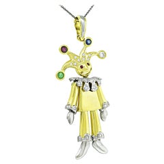 Colgante Payaso Oro Diamante Piedras Preciosas Múltiples