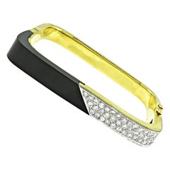 1970s 2.25ct Diamond Onyx Gold Bangle