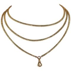 1890s Victorian Long Gold Guard Watch Chain Necklace