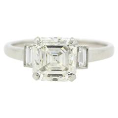 Claude Morady GIA Cert Square Emerald Cut Diamond Platinum Engagement Ring