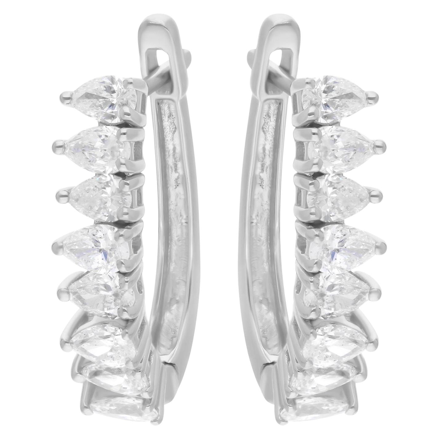 1.38 Carat SI Clarity HI Color Pear Diamond Hoop Earrings 14 Karat White Gold