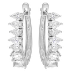 Créoles en or blanc 14 carats avec diamants poire de 1,38 carat de pureté SI de couleur hi-colore