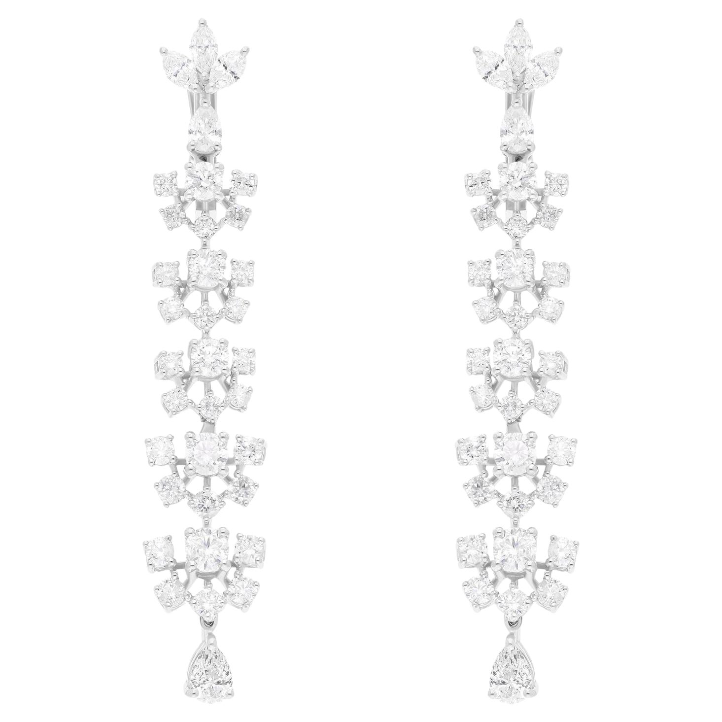 3.96 Carat SI/H Round Brilliant Cut Diamond Dangle Earrings 14 Karat White Gold