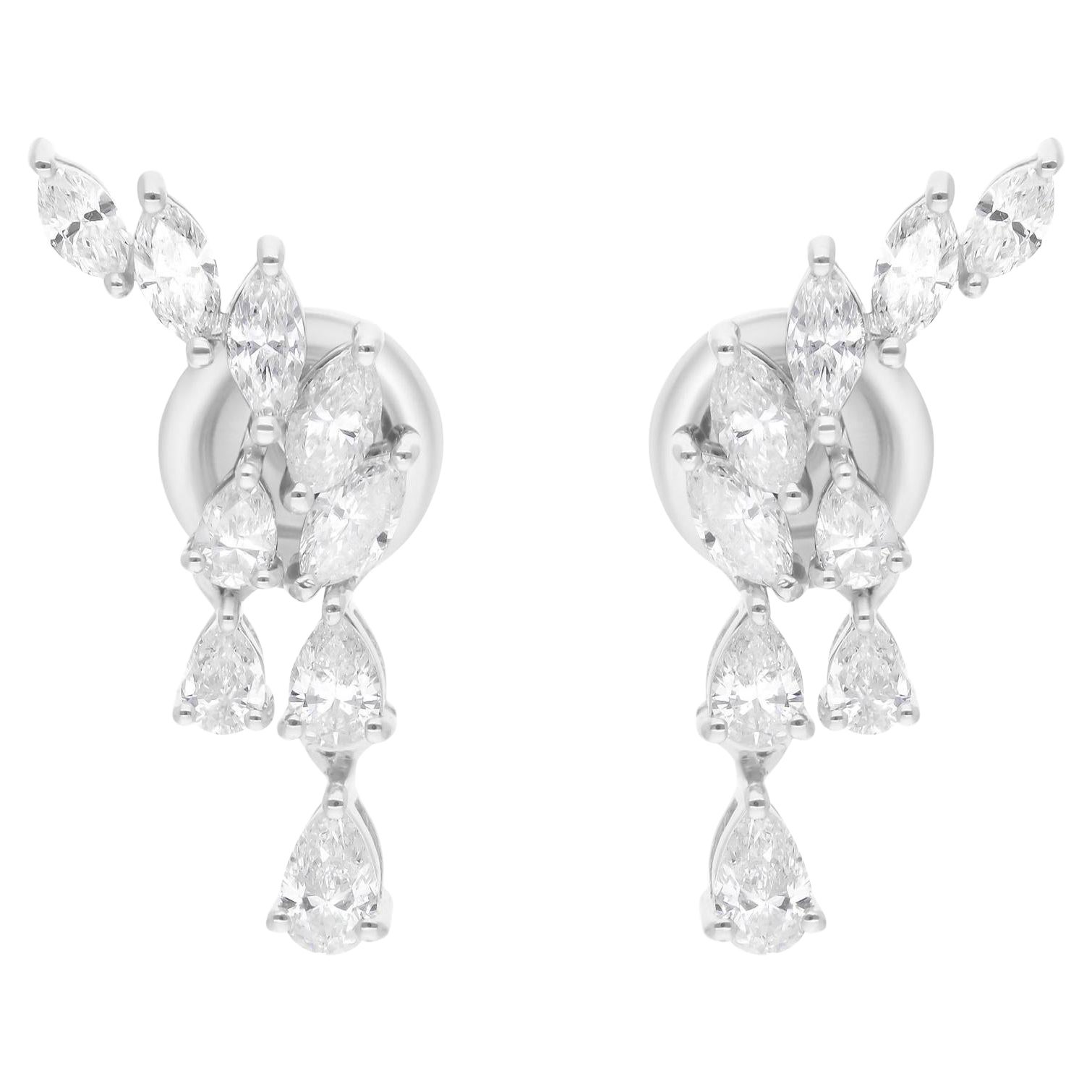 Natural 1.20 Carat Marquise Pear Diamond Earrings 14 Karat White Gold Jewelry