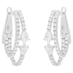 Créoles en or blanc 14 carats avec diamants ronds taille poire SI Clarity HI Color