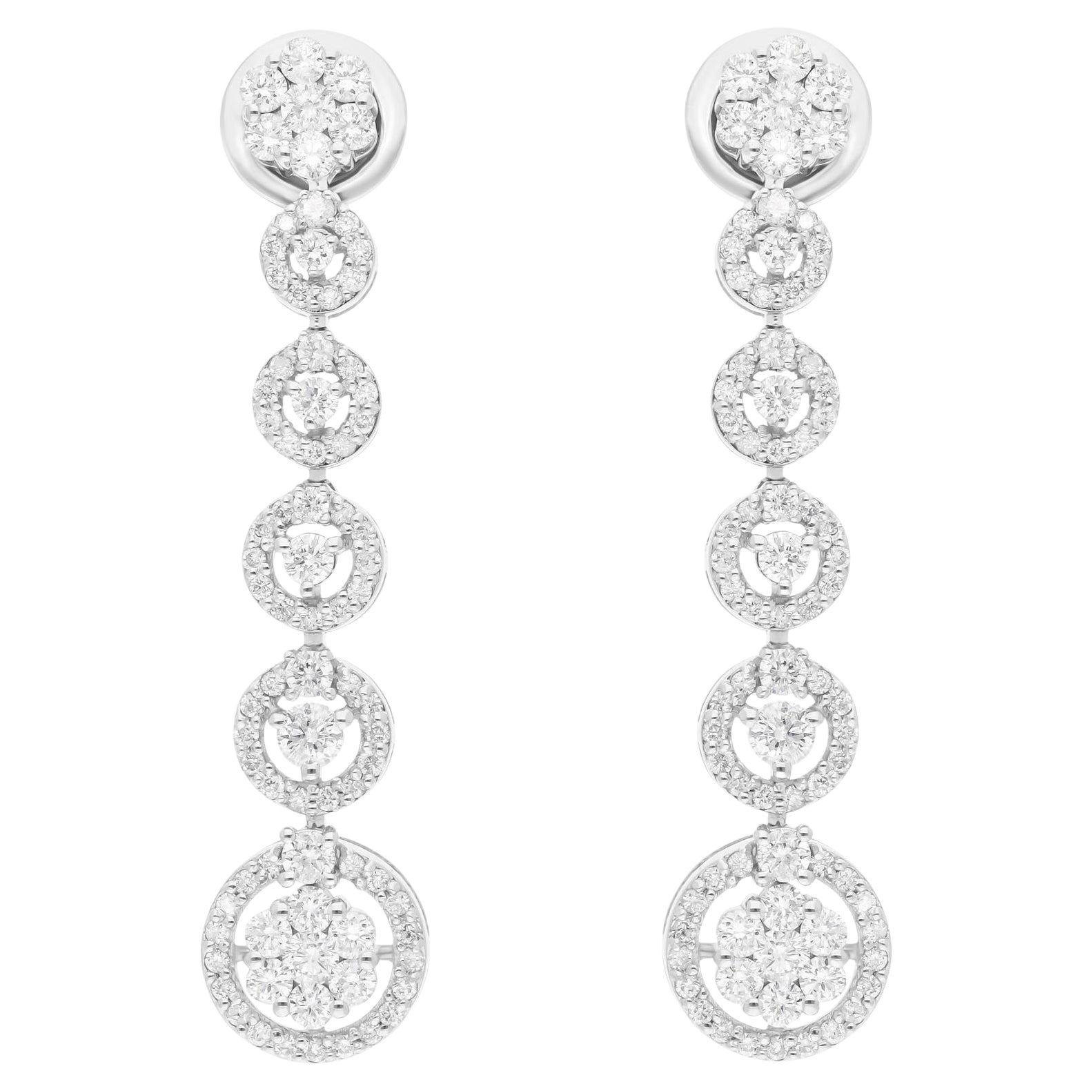 1.62 Carat SI Clarity HI Color Round Diamond Dangle Earrings 14 Karat White Gold