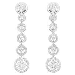 Pendientes colgantes de diamantes redondos de 1,62 quilates, claridad SI y color HI, oro blanco de 14 quilates