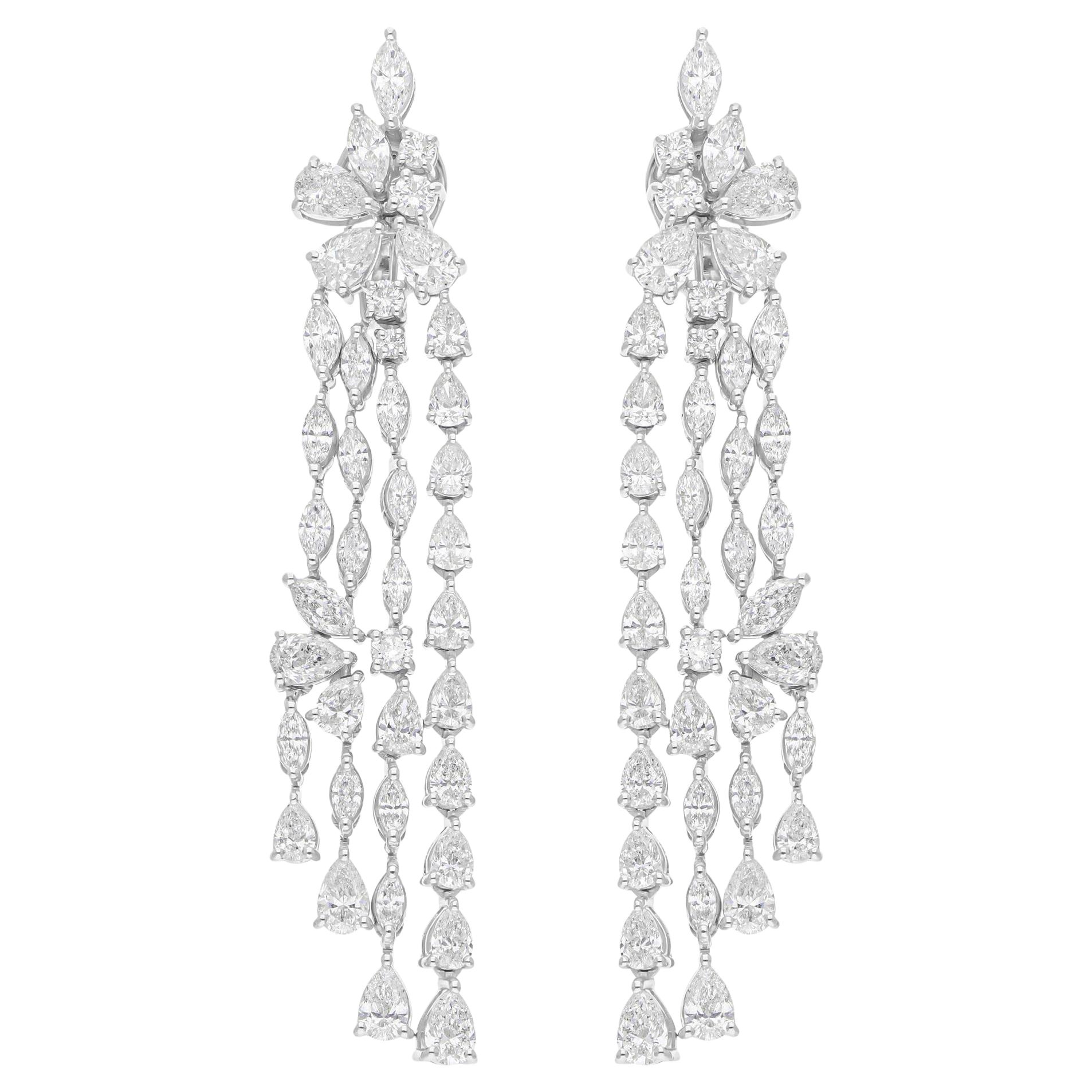 12.77 Carat SI/H Marquise Pear Diamond Chandelier Earrings 14 Karat White Gold