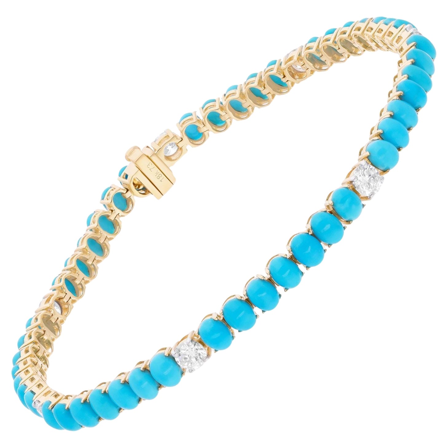 Türkis-Armband aus 14 Karat Gelbgold mit rundem Diamanten im Brillantschliff SI/H aus Arizona im Angebot