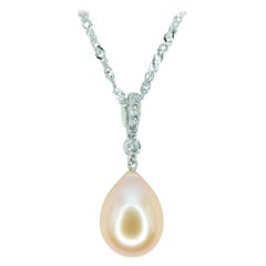 Golden Champagne Teardrop Baroque Pearl Diamond 18K White Gold Necklace Pendant