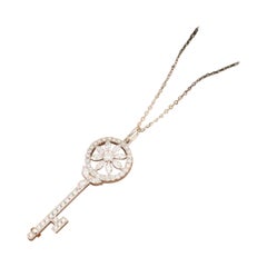 18K White Gold Diamond Key Necklace
